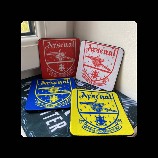 Arsenal 1949-1990 Retro Badges Square Rubber Backed 4 Coaster Set 10cm