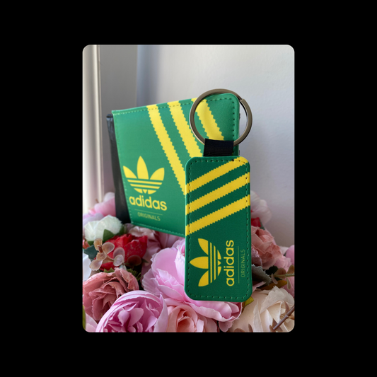 Adidas Originals Green and Yellow Shoebox Style PU Material Wallet & Keyring