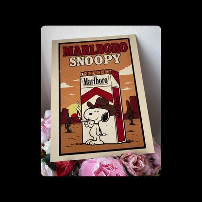 Snoopy Marlboro Cigarettes Cactus Background Metal Bar Sign 15cm x 20cm