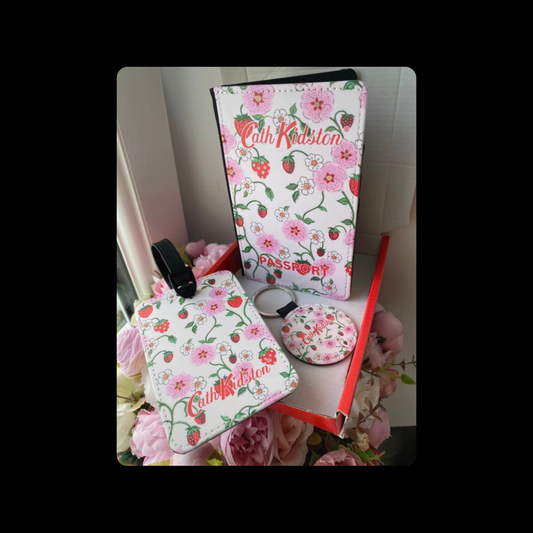 Cath Kidston Strawberries PU Material Passport Holder, Luggage Tag & Keyring
