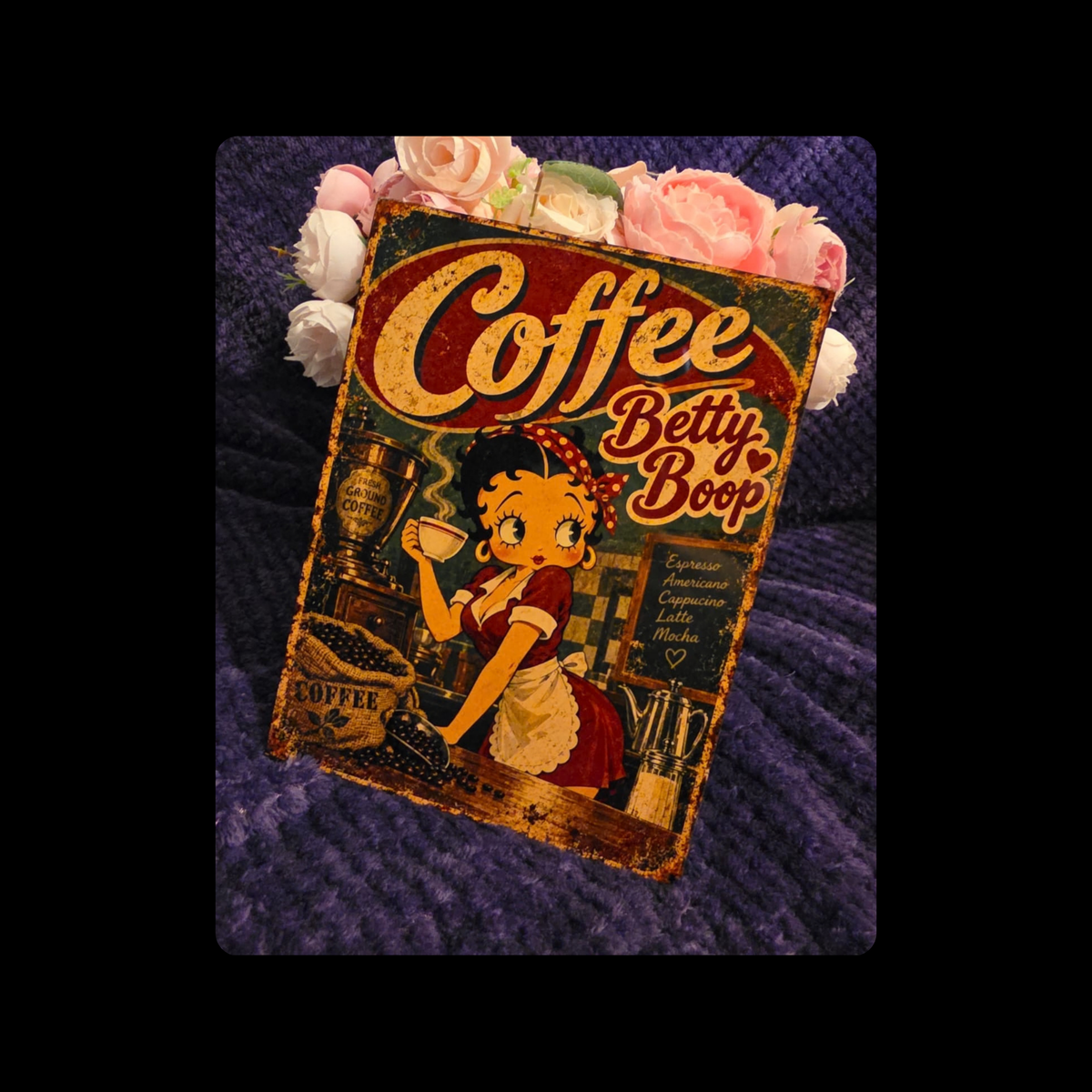 Betty Boop Coffee Metal Bar Sign 15cm x 20cm