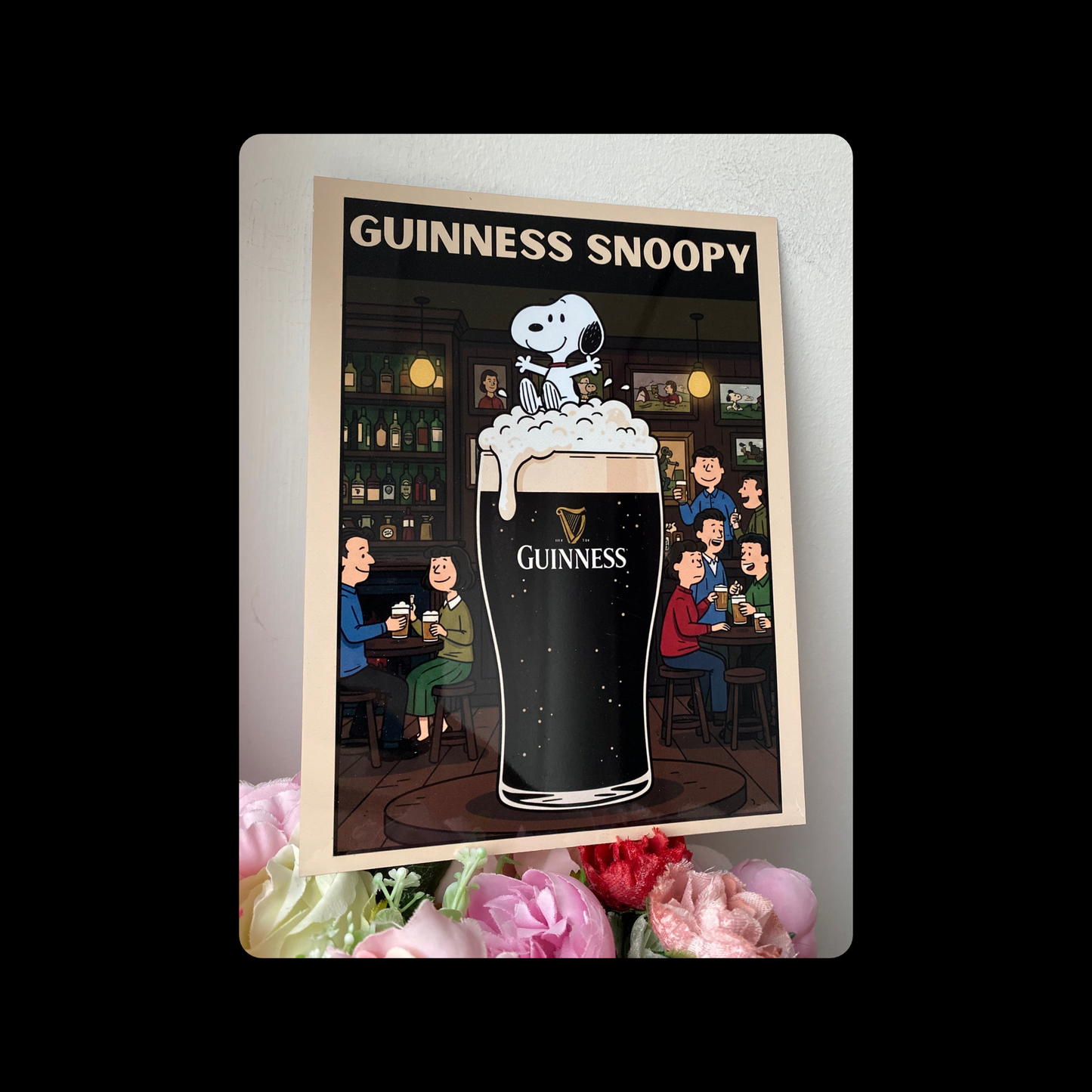 Snoopy Sitting In Guinness Metal Bar Sign 15cm x 20cm