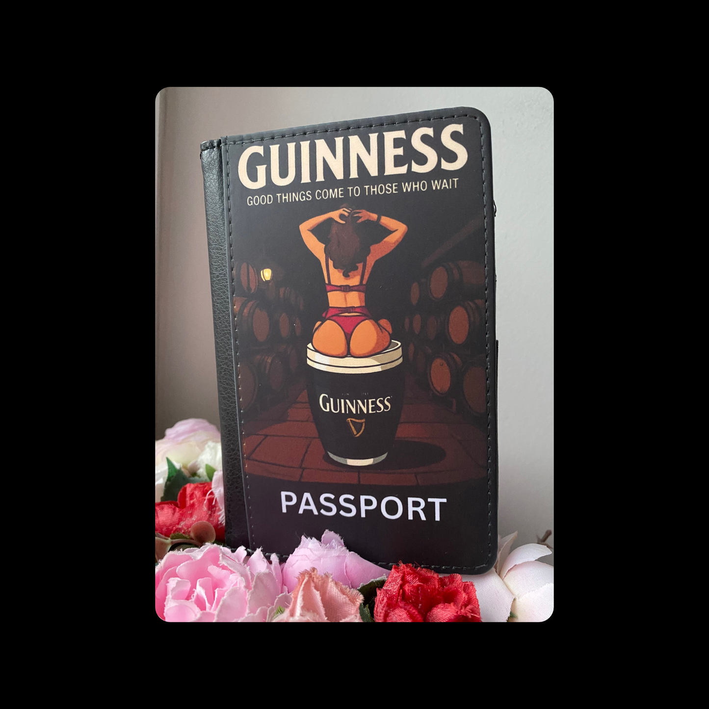 Guinness Barrel Pin Up Girl PU Material Passport Holder
