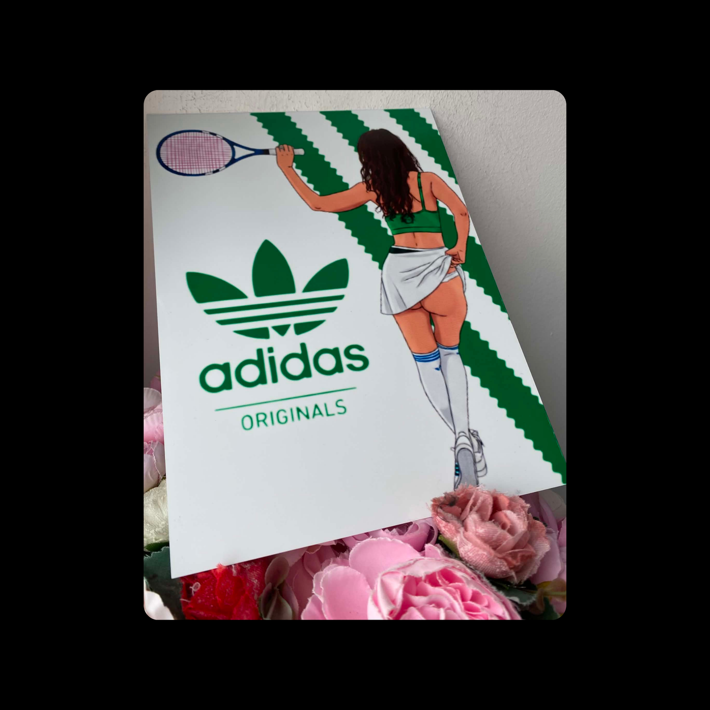 Adidas Pin Up Girl White & Green Metal Bar Sign 15cm x 20cm
