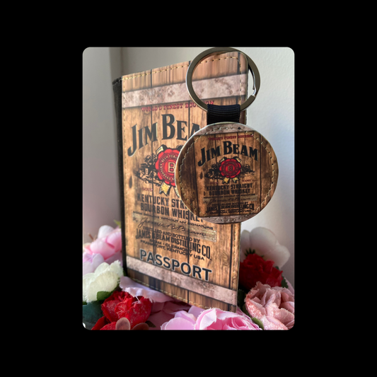 Jim Beam Bourbon Whiskey Barrel PU Material Passport Holder & Keyring