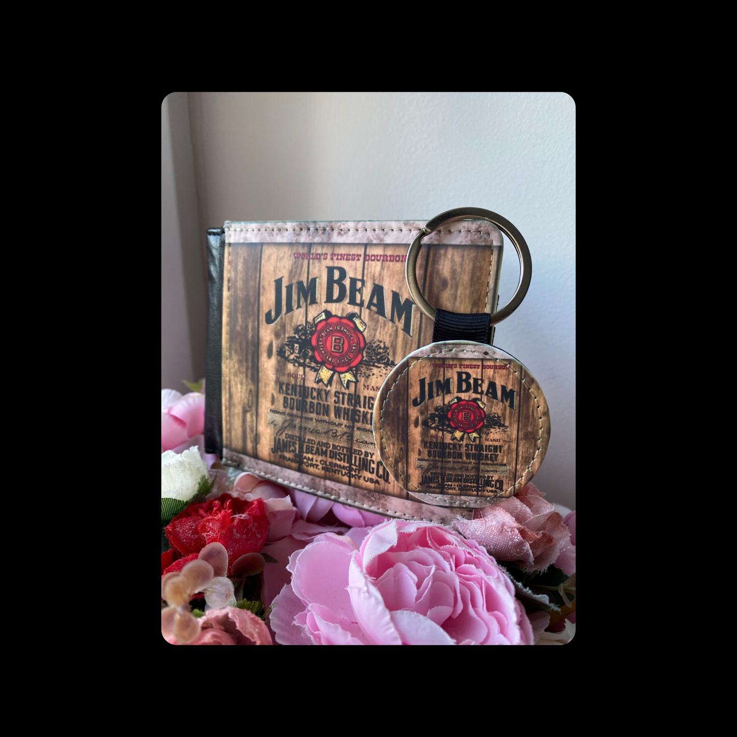 Jim Beam Bourbon Whiskey Barrel PU Material Wallet & Keyring