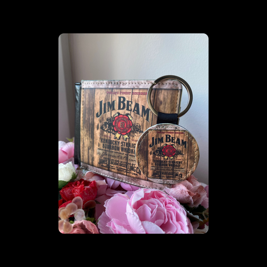 Jim Beam Bourbon Whiskey Barrel PU Material Wallet & Keyring
