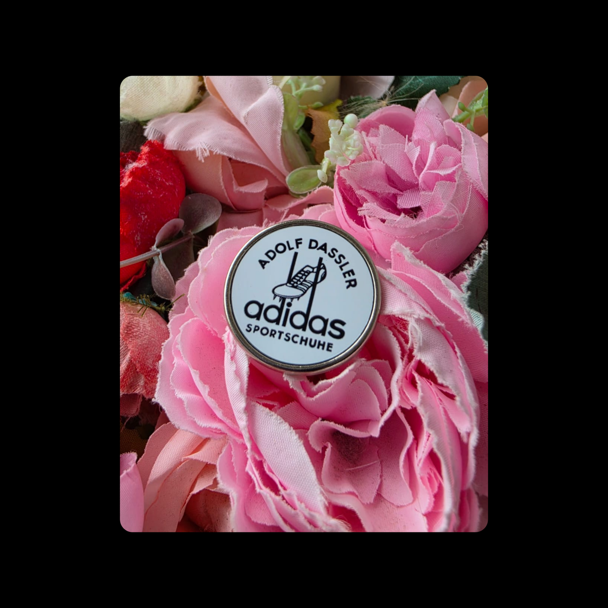 Adidas Adolf Dassler White & Black Round Pin Badge 20mm