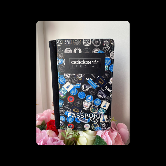 Adidas Spezial Logo Collage Black Background PU Material Passport Holder
