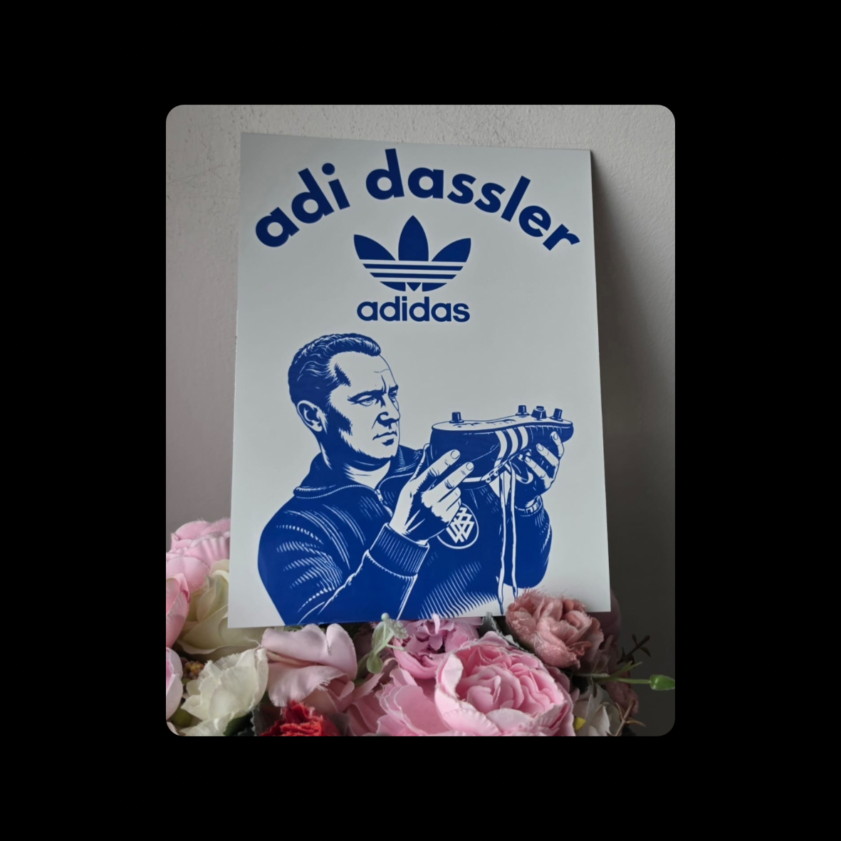 Adidas Adi Dassler White & Blue Metal Bar Sign 15cm x 20cm
