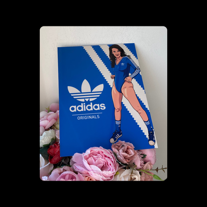 Adidas Pin Up Girl Blue & White Metal Bar Sign 15cm x 20cm