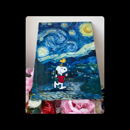 Snoopy Van Gogh Starry Night Red Jumper Metal Bar Sign 15cm x 20cm