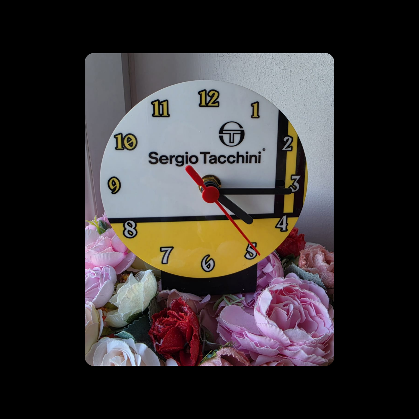 Sergio Tacchini Yellow Round MDF Desk Clock 12.7cm (5")
