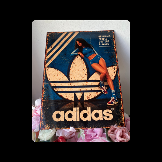 Adidas Pin Up Girl Blue Metal Bar Sign 15cm x 20cm