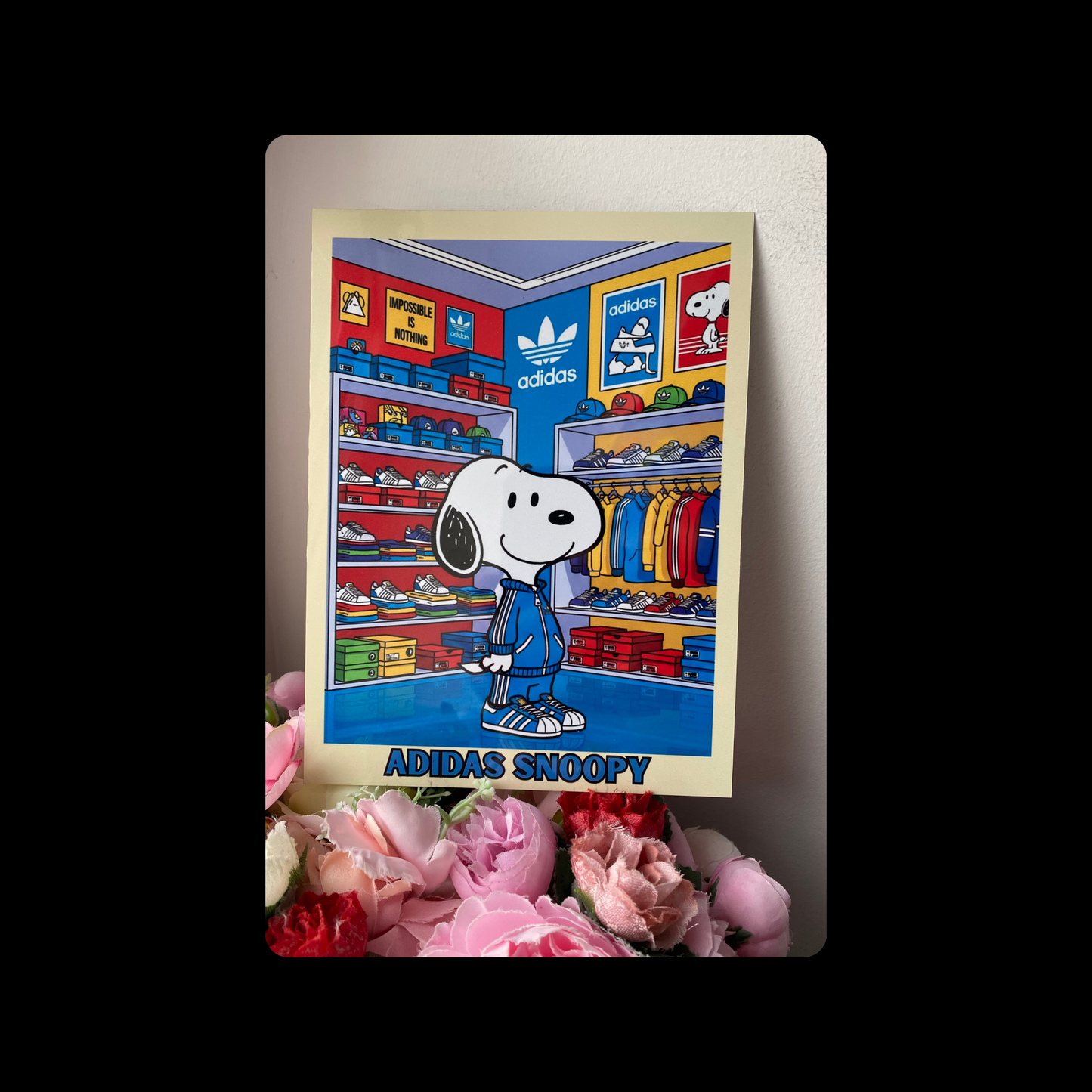 Snoopy Adidas Blue Tracksuit Metal Bar Sign 15cm x 20cm