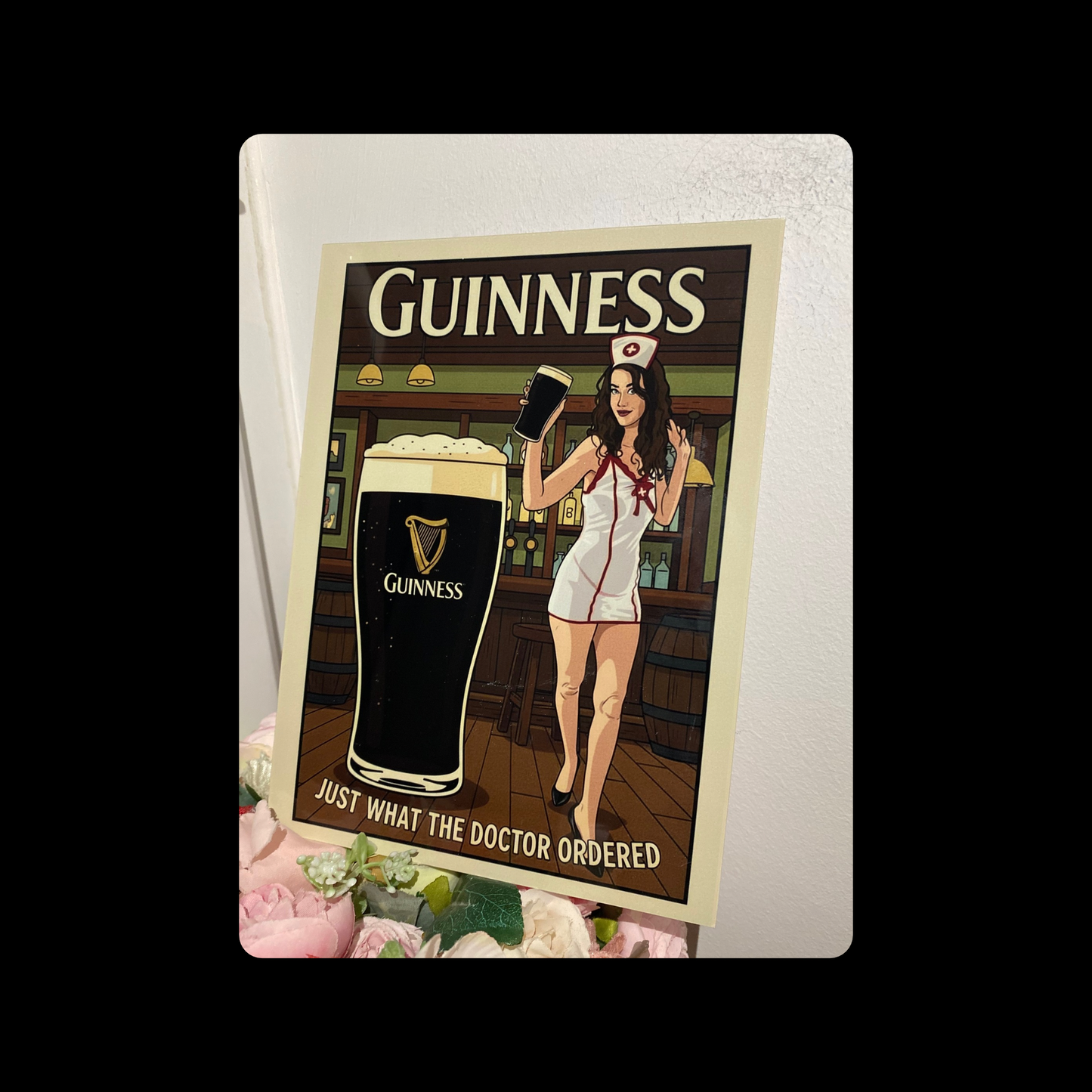 Guinness Just What The Doctor Ordered Version 2 Pin Up Girl Metal Bar Sign 15cm x 20cm