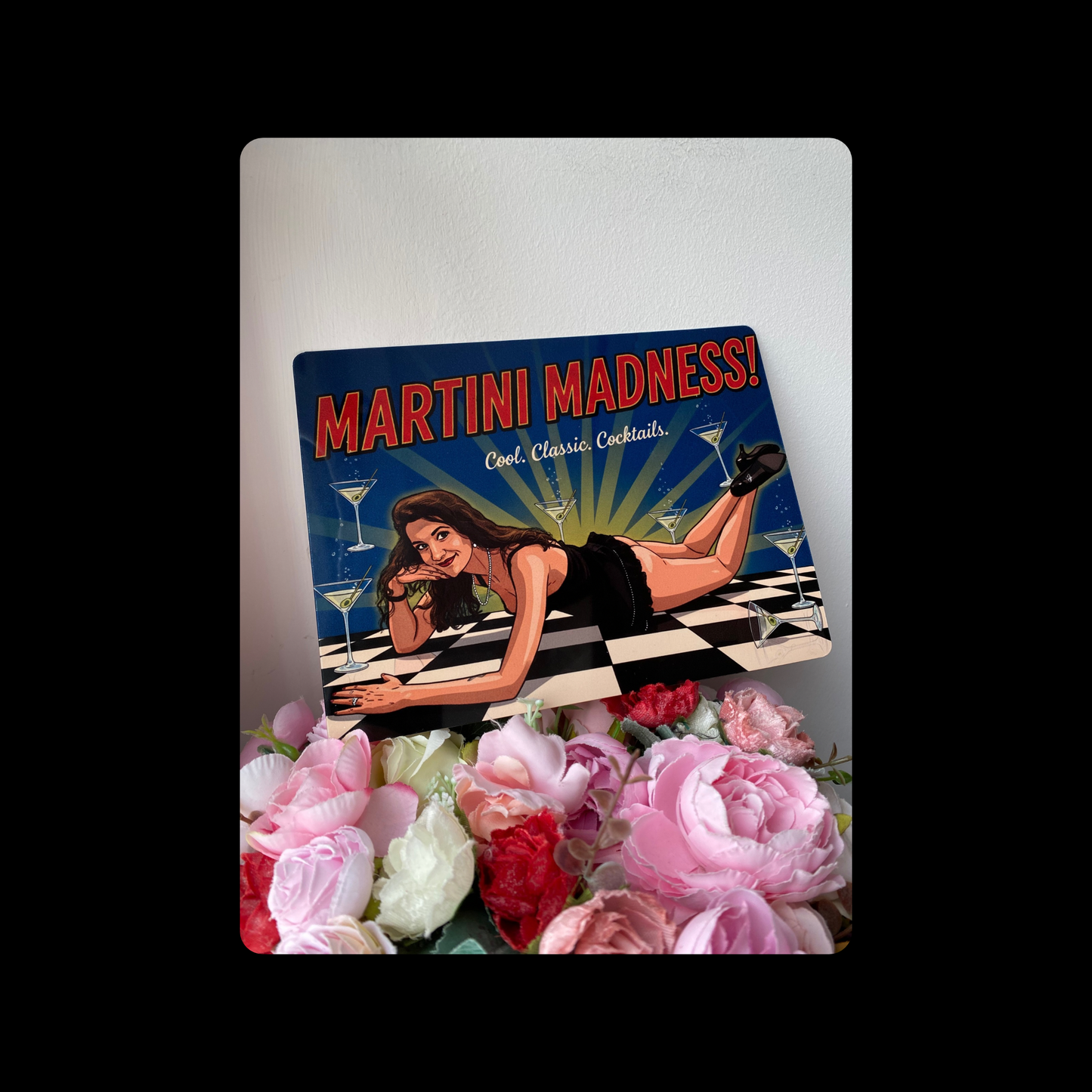 Martini Cocktail Pin Up Girl Metal Bar Sign 15cm x 20cm