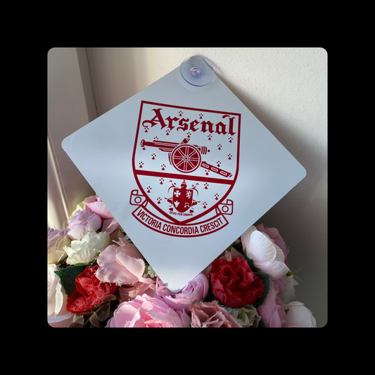 Arsenal 1949-90 Badge White & Red Window Sign 14cm x 14cm (Includes Suction Hook)
