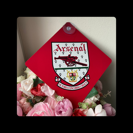 Arsenal 1990-1993 Badge Red Window Sign 14cm x 14cm (Includes Suction Hook)