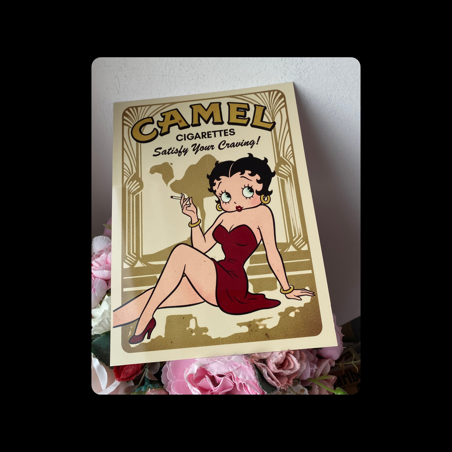 Betty Boop Camel Cigarettes Satisfy Your Craving Metal Bar Sign 15cm x 20cm