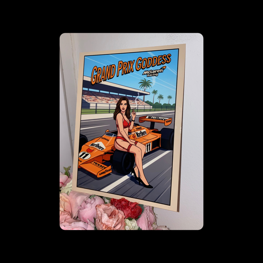 Grand Prix Goddess McLaren Pin Up Girl Metal Bar Sign 15cm x 20cm