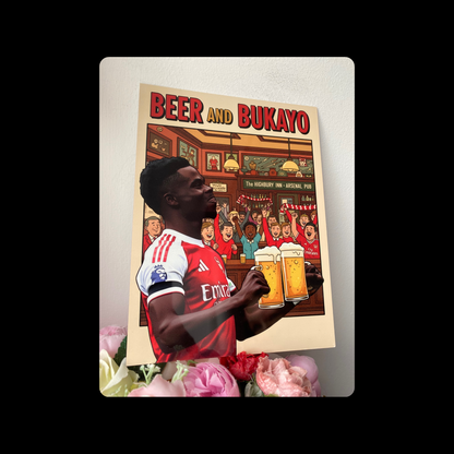 Arsenal Beer & Bukayo Metal Bar Sign 15cm x 20cm