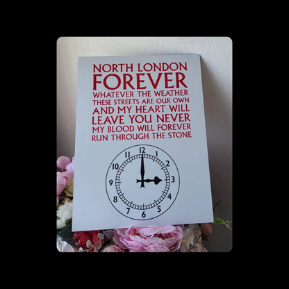 North London Forever Clock End Clock Sign White Metal Bar Sign 15cm x 20cm