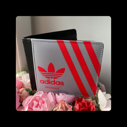 Adidas Originals Grey & Red Shoebox Style PU Material Wallet & Keyring