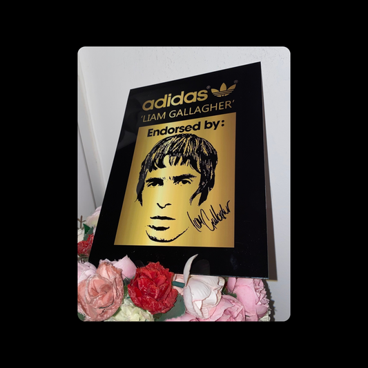 Adidas Liam Gallagher Black & Gold Metal Bar Sign 15cm x 20cm