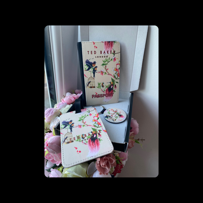 Ted Baker Birds PU Material Passport Holder Gift Set