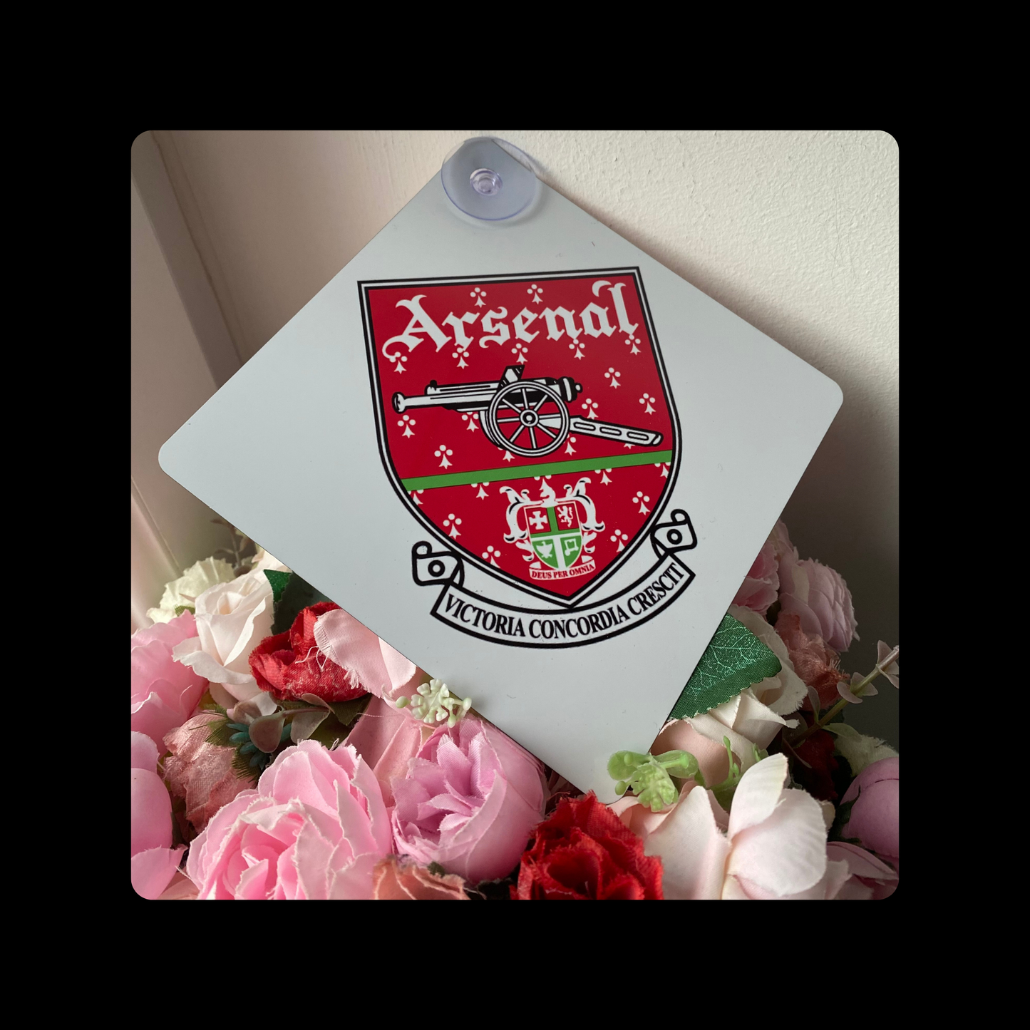 Arsenal 1990-1994 Badge Metal Window Sign 14cm x 14cm (Includes Suction Hook)