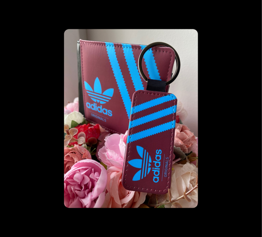 Adidas Originals Claret & Blue Shoebox Style PU Material Wallet & Keyring