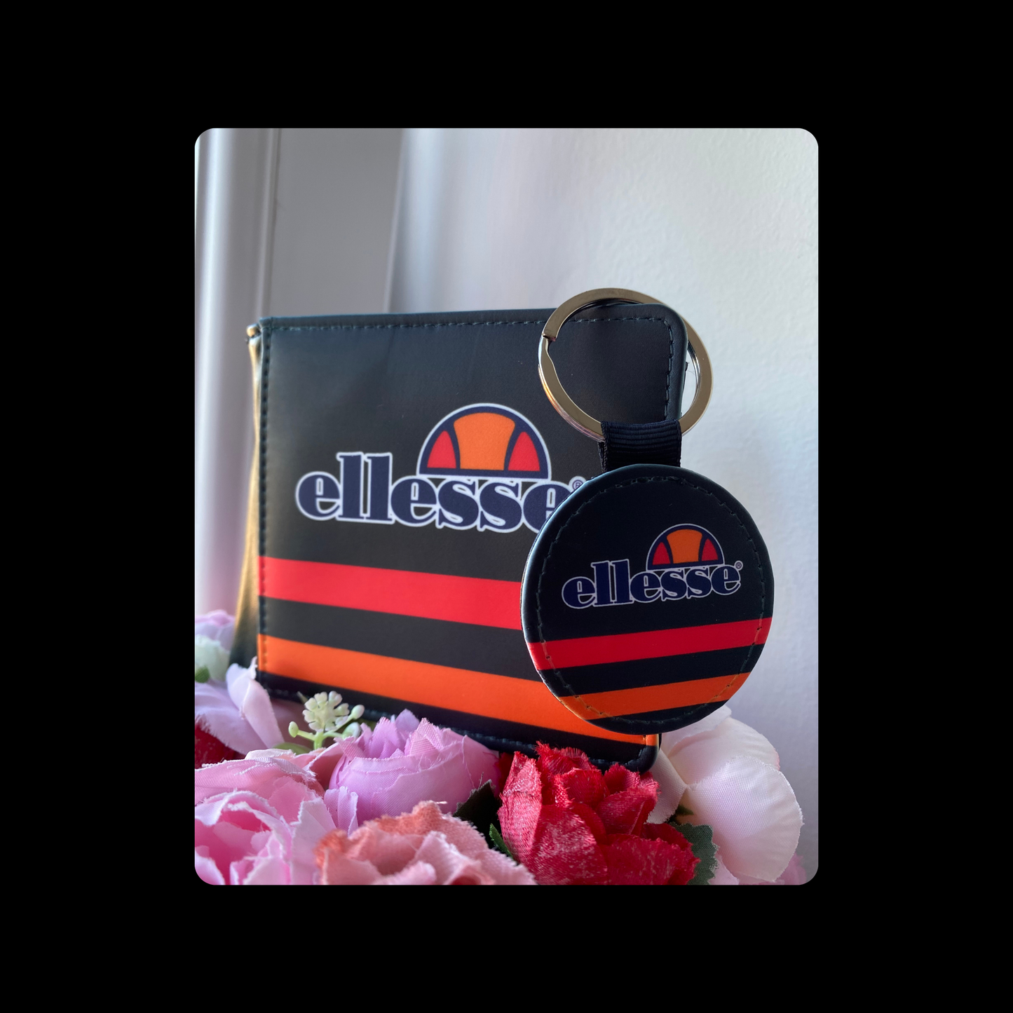 Ellesse Black, Orange & Red PU Material Wallet & Keyring