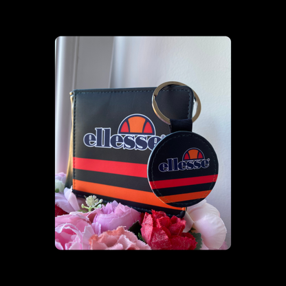 Ellesse Black, Orange & Red PU Material Wallet & Keyring