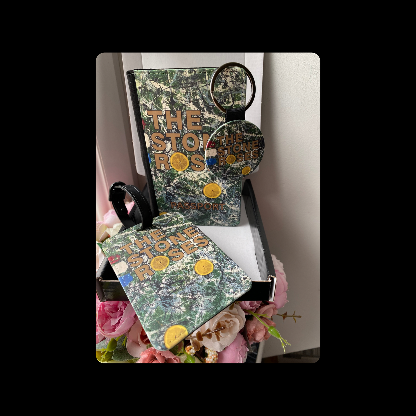 Stone Roses PU Material Passport Holder Gift Set