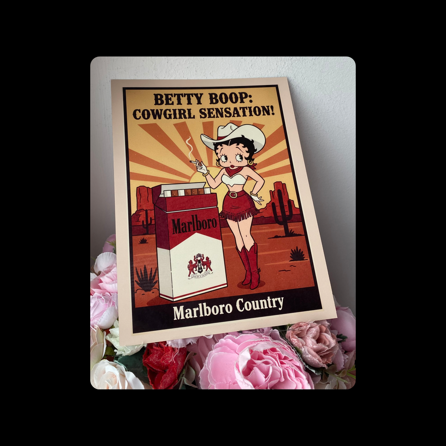 Betty Boop Marlboro Cigarettes Cowgirl Sensation Metal Bar Sign 15cm x 20cm