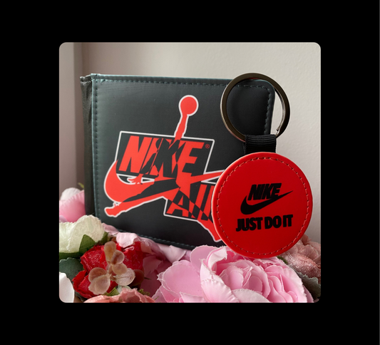 Nike Air Jordan Black & Red PU Material Wallet & Keyring