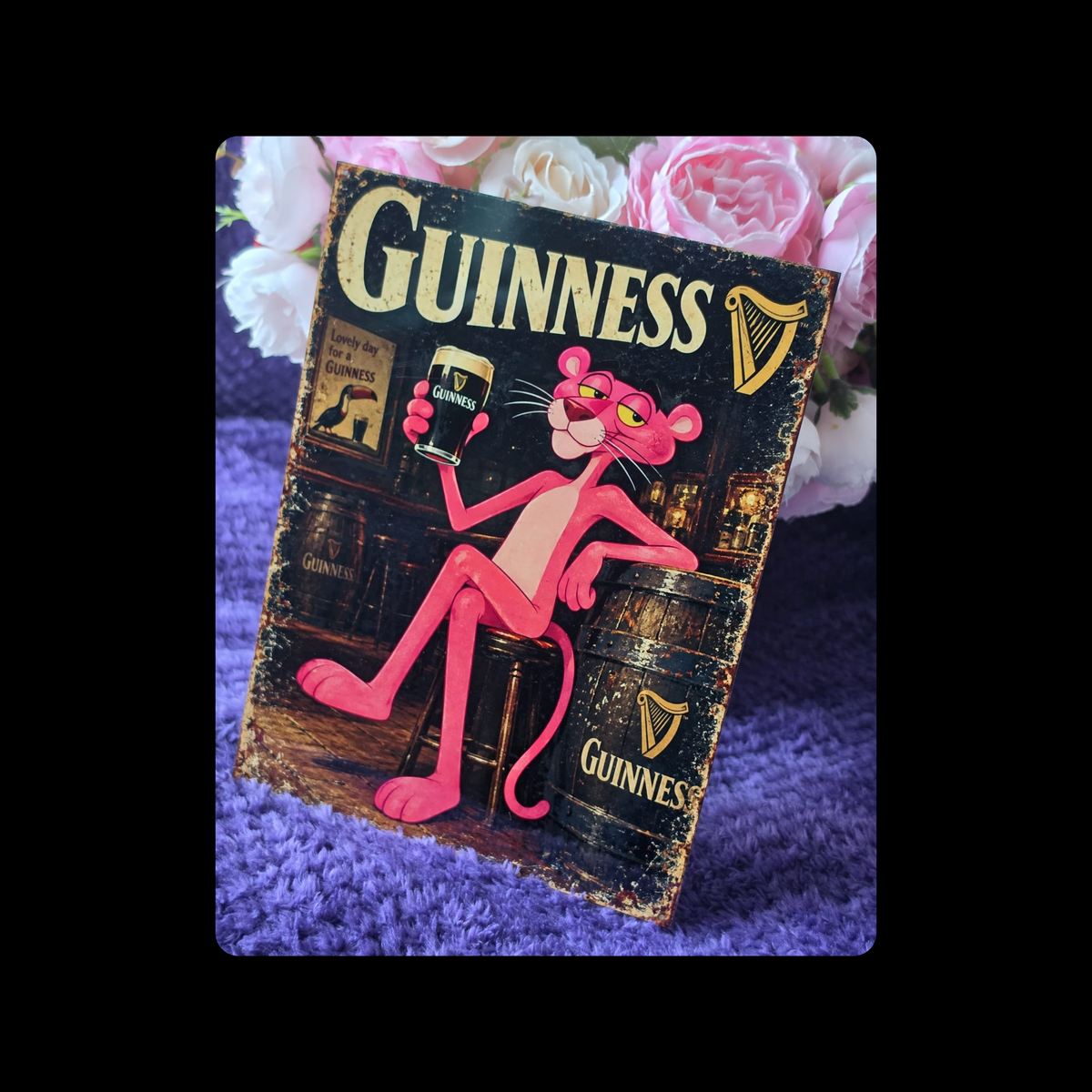 Pink Panther Guinness Metal Bar Sign 15cm x 20cm