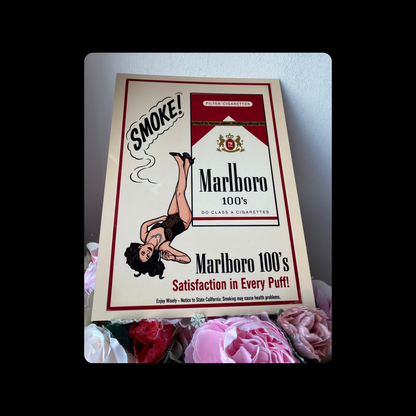 Marlboro Cigarettes Satisfaction In Every Puff Pin Up Girl Metal Bar Sign 15cm x 20cm