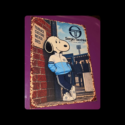 Snoopy Sergio Tacchini Blue Metal Bar Sign 15cm x 20cm