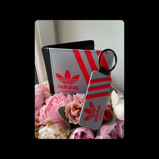Adidas Originals Grey & Red Shoebox Style PU Material Wallet & Keyring