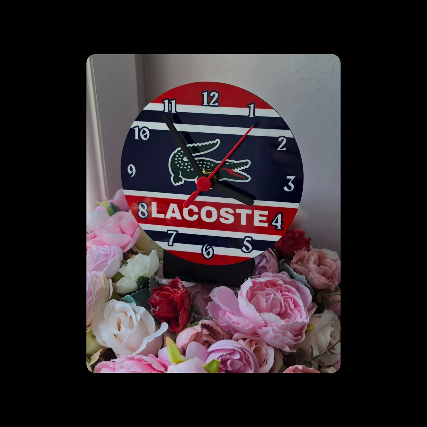Lacoste Navy, Red & White 80’s Football Casual Style Round MDF Desk Clock 12.7cm (5")