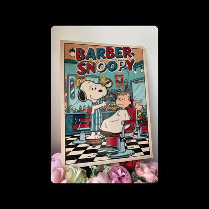 Snoopy Barber Metal Bar Sign 15cm x 20cm