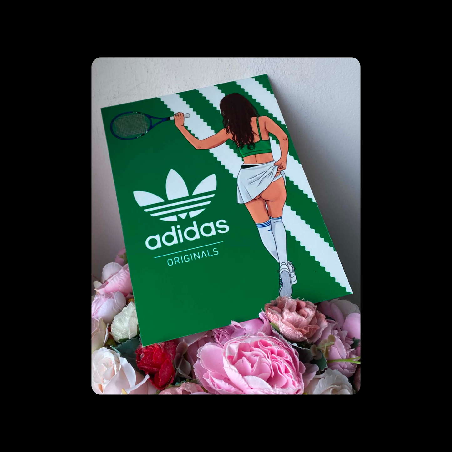 Adidas Pin Up Girl Green & White Metal Bar Sign 15cm x 20cm