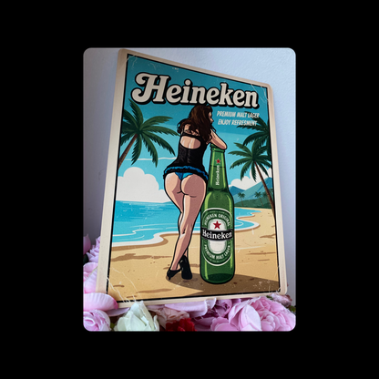 Heineken Pin Up Girl Metal Bar Sign 15cm x 20cm