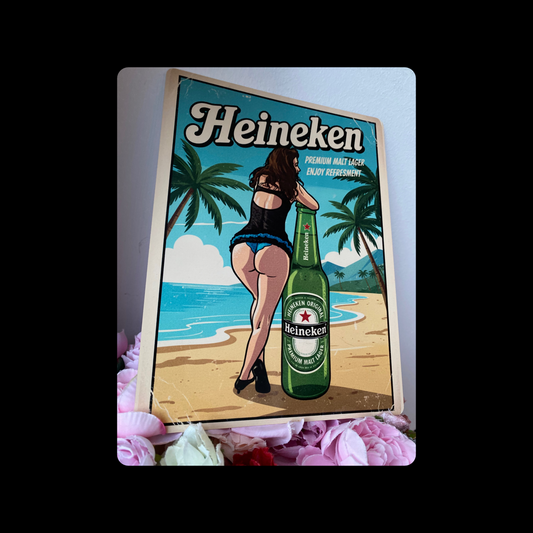 Heineken Pin Up Girl Metal Bar Sign 15cm x 20cm