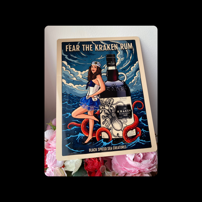 Kraken Black Spiced Rum Pin Up Girl Metal Bar Sign 15cm x 20cm