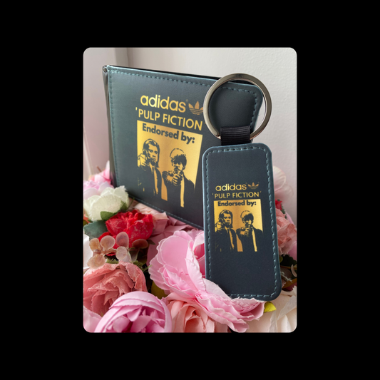 Adidas Endorsed By Pulp Fiction Black & Gold PU Material Wallet & Keyring