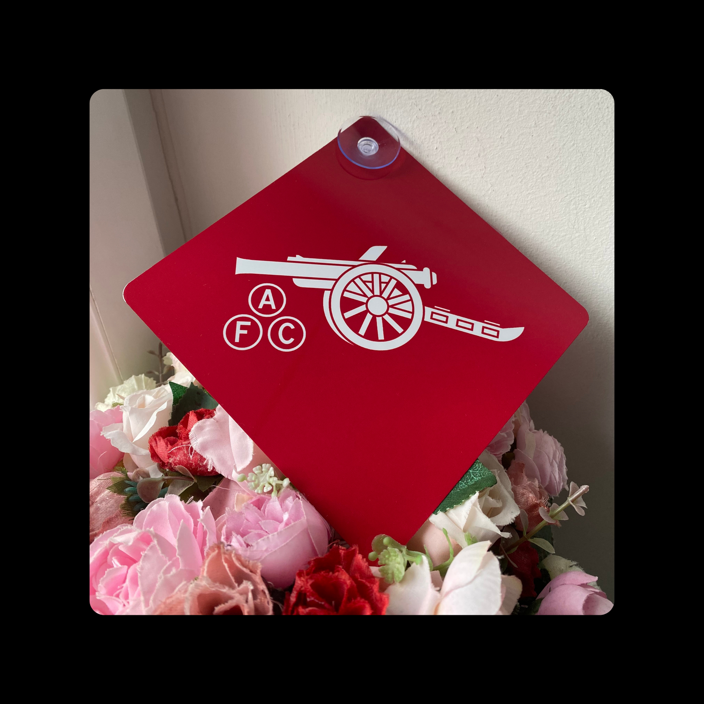 Arsenal 1978-79 Badge Red & White Window Sign 14cm x 14cm (Includes Suction Hook)