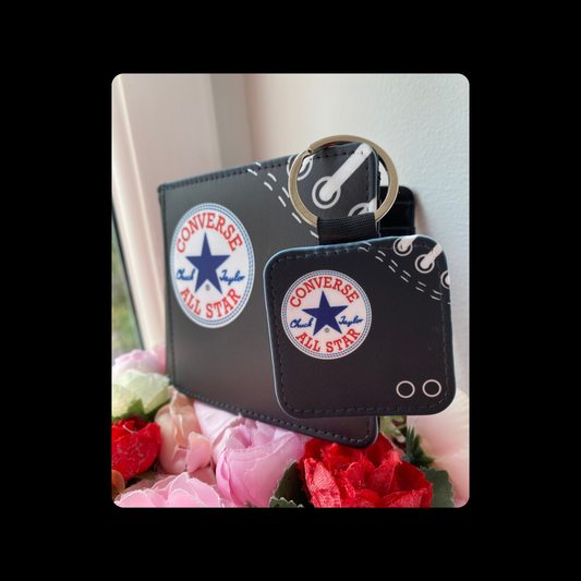 Converse Black Trainer Style PU Material Wallet & Keyring